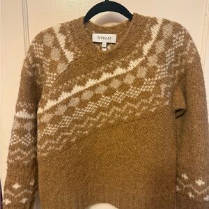 Derek Lam 10 Crosby Tan and Cream Crewneck Sweater